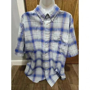 Par Four Sportswear Shirt Mens XL Gray Blue Striped Button Down Short Sleeve